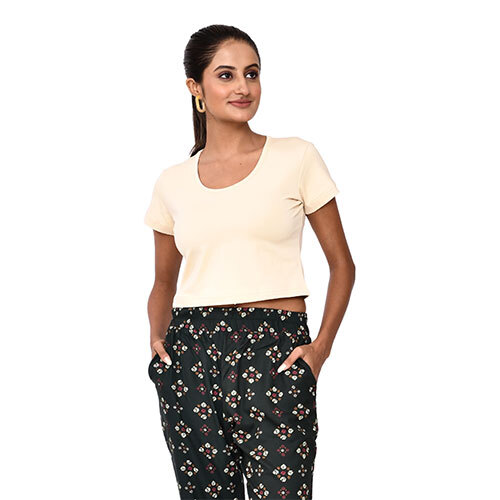 338Afr Half Sleeve Crop Top - Color: Cream