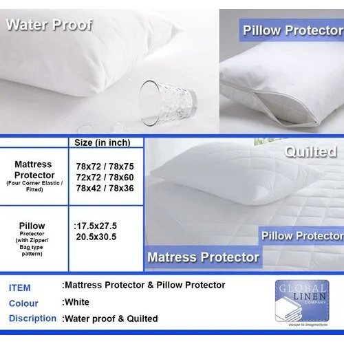 Waterproof Pillow Protector - Cotton Terry Fabric, Customized Size, Plain White Design | Machine Washable, Dirt And Damage Protection
