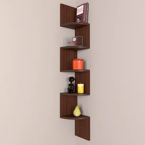 Zigzag Shape Corner Wall Mount Shelf - Color: Brown
