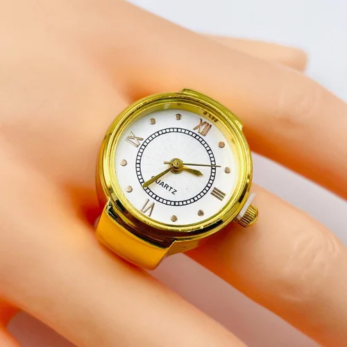 Ladies Round Ring Watch - Color: Golden