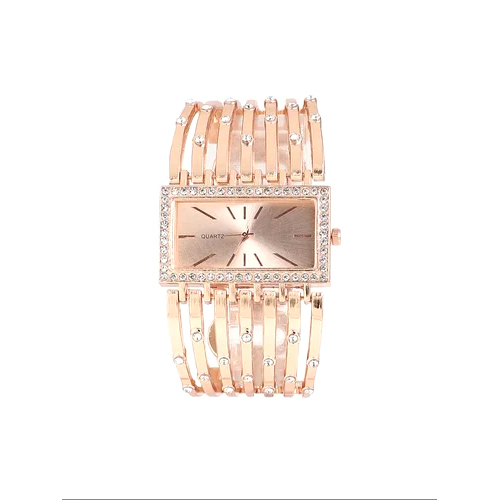 Ladies Rectangular Watch - Color: Golden