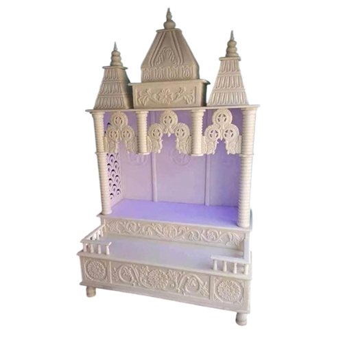 Marble Temple With LED Light - Marble, Floor Mounted, White, Polished Smooth Surface | Durable Design, Elegant Ambiance for Religious Activities