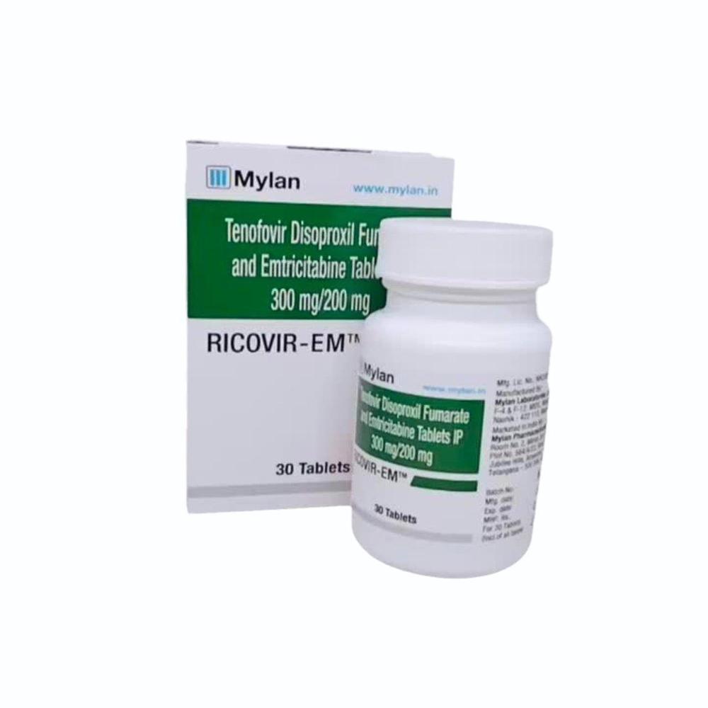 Ricovir EM  Emtricitabine 200mg + Tenofovir disoproxil fumarate 300mg Tablet 