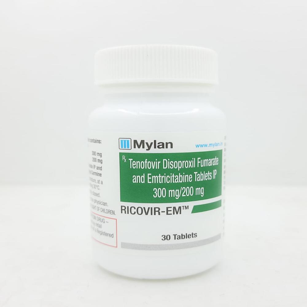 Ricovir EM  Emtricitabine 200mg + Tenofovir disoproxil fumarate 300mg Tablet 