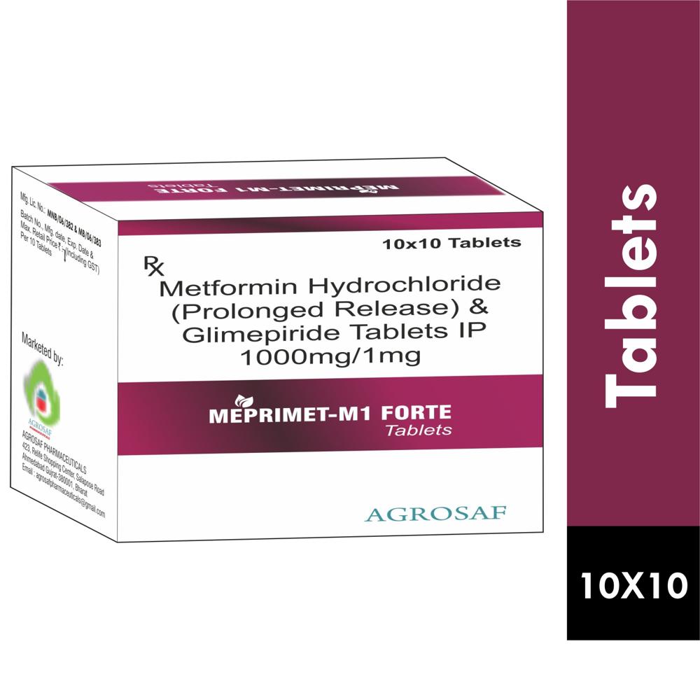 MEPRIMET M1 FORTE TABLET - Glimepiride (1mg) + Metformin (1000mg) (DOUBLE COLOR)