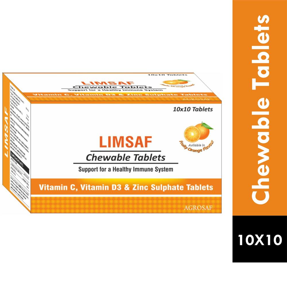 LIMSAF CHEWABLE - Vitamin C(as Ascorbate Acid)(500mg) , Vitamin D3(cholecalciferol 1000 I.u.)(25mcg) & Zinc Sulphate(10mg)