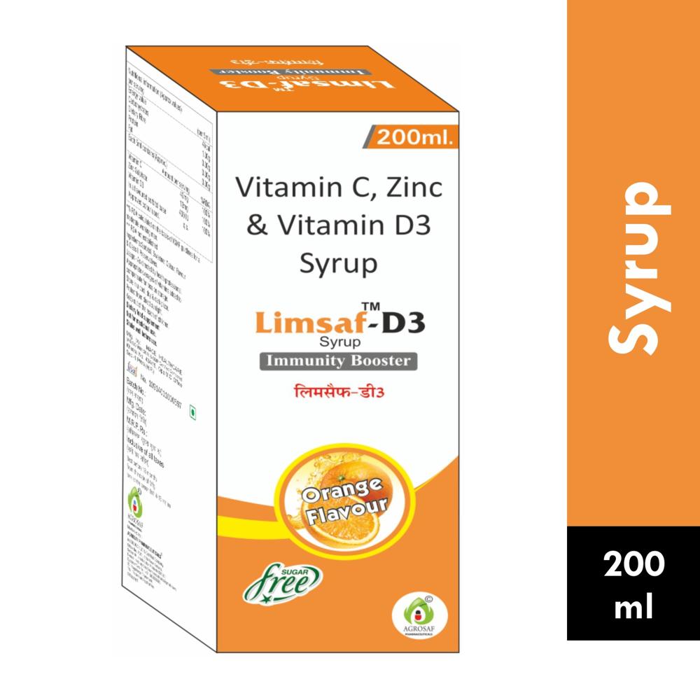 LIMSAFE D3 SYRUP - VITAMIN C(40MG),ZINC(12MG) & VITAMIN D3(400 IU)