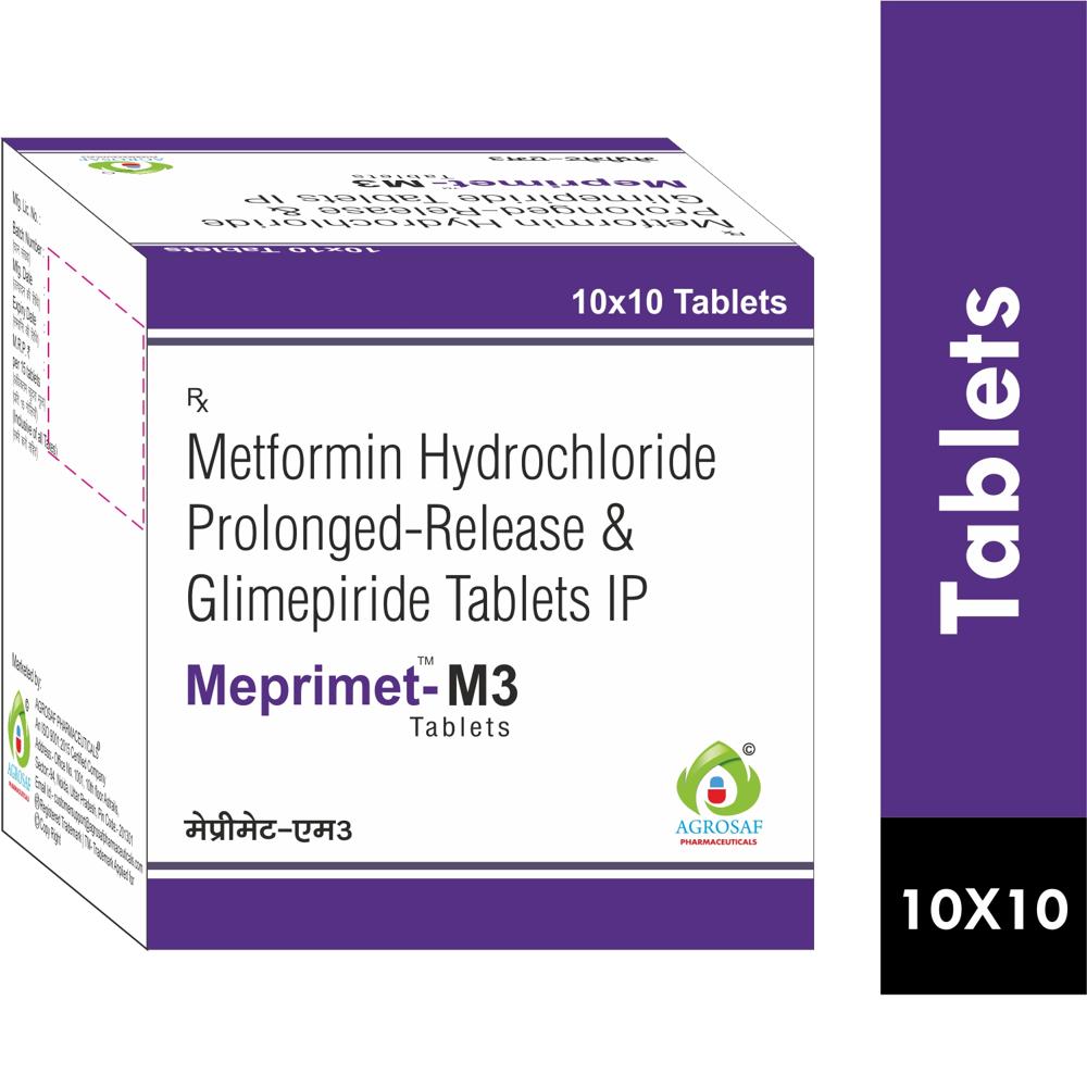 MEPRIMET M3 TABLET - Glimepiride Ip 3 Mg , Metformin Hydrochloride Ip 500 Mg ( As Sutained Release Form ) , Excipients Q.s.