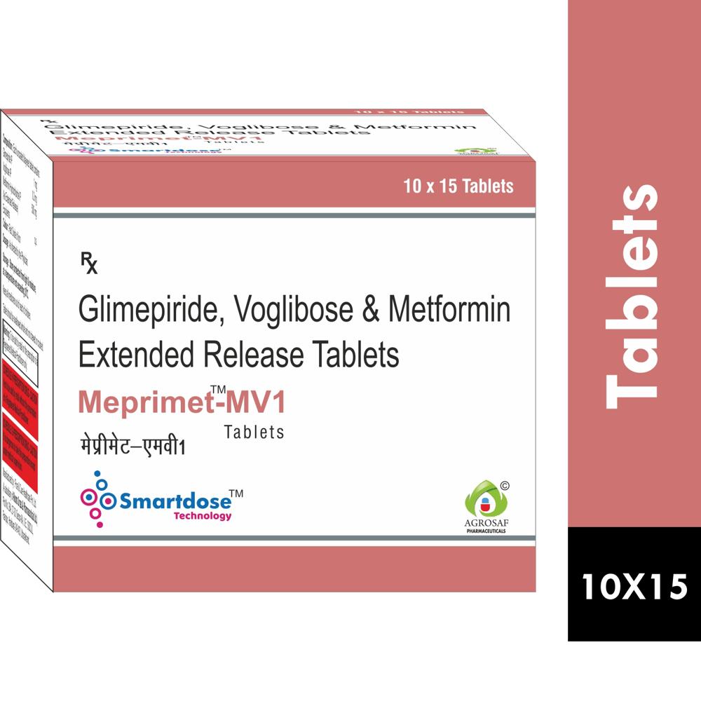 MEPRIMET MV1 TABLET - Glimepiride (1mg) + Metformin (500mg) + Voglibose (0.2mg)