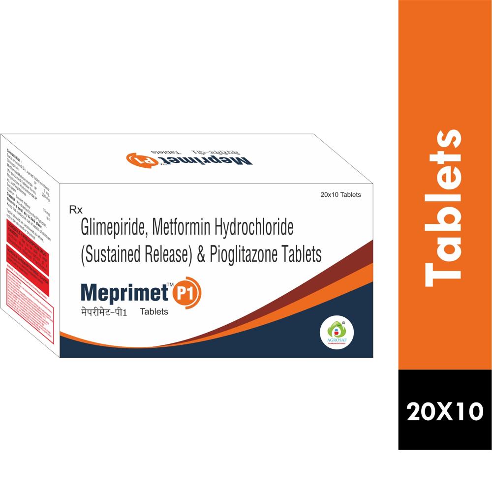 MEPRIMET P 1 TABLET - Glimepiride (1mg) + Metformin (500mg) (sr) + Pioglitazone (15mg) (double Color)