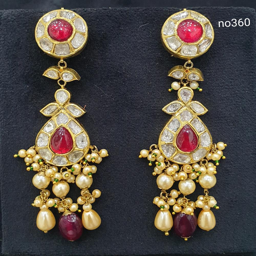 18kt Diamond Polki And Red Pota Earring - Color: Multicolour