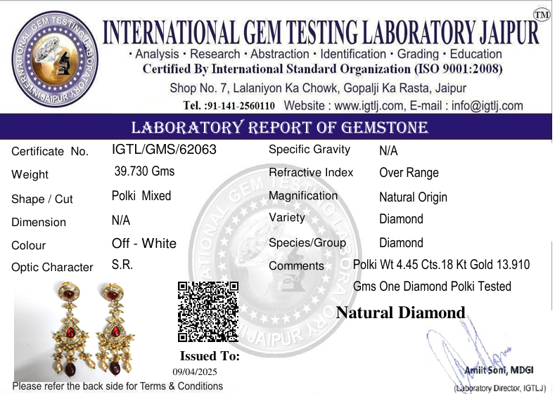 18kt Diamond Polki and Red Pota Earring