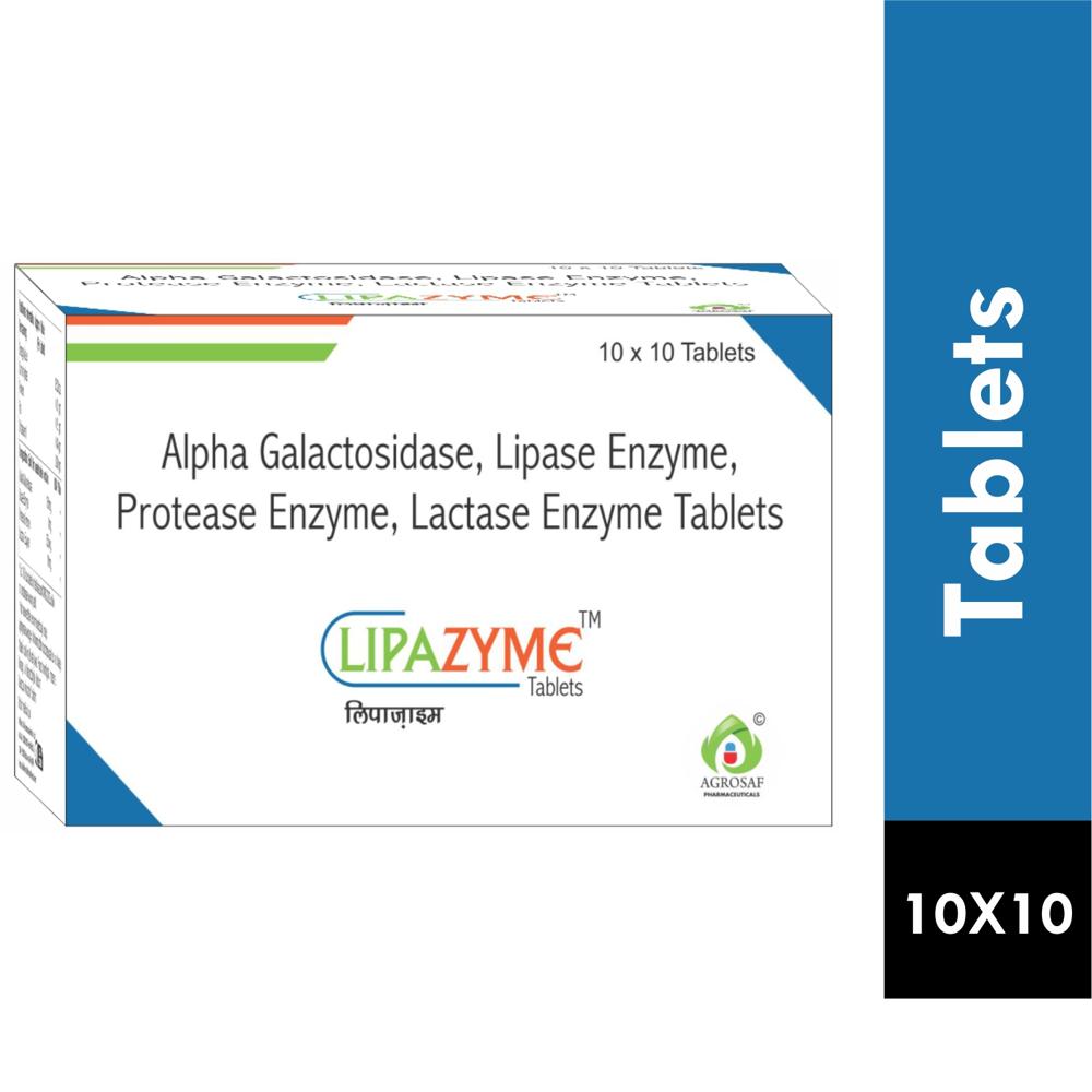 LIPAZYME TABLET - Alpha Galactosidace(150mg), Lipase Enzyme(3mg), Protease Enzyme(50mcg), Lactase Enzyme(10mg)
