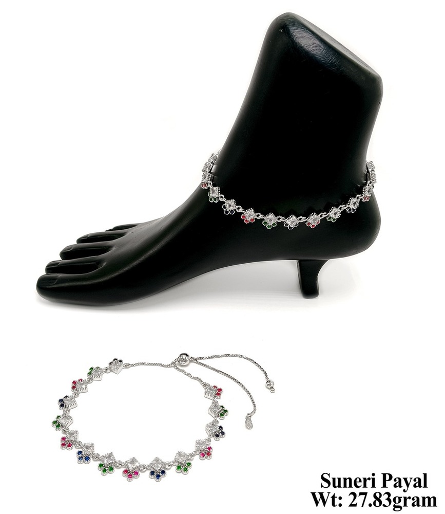 92.5 Silver Suneri Anklet - Exquisite Casting Design, Intricate Detailing | Elegant Accessory For Traditional And Contemporary Attire