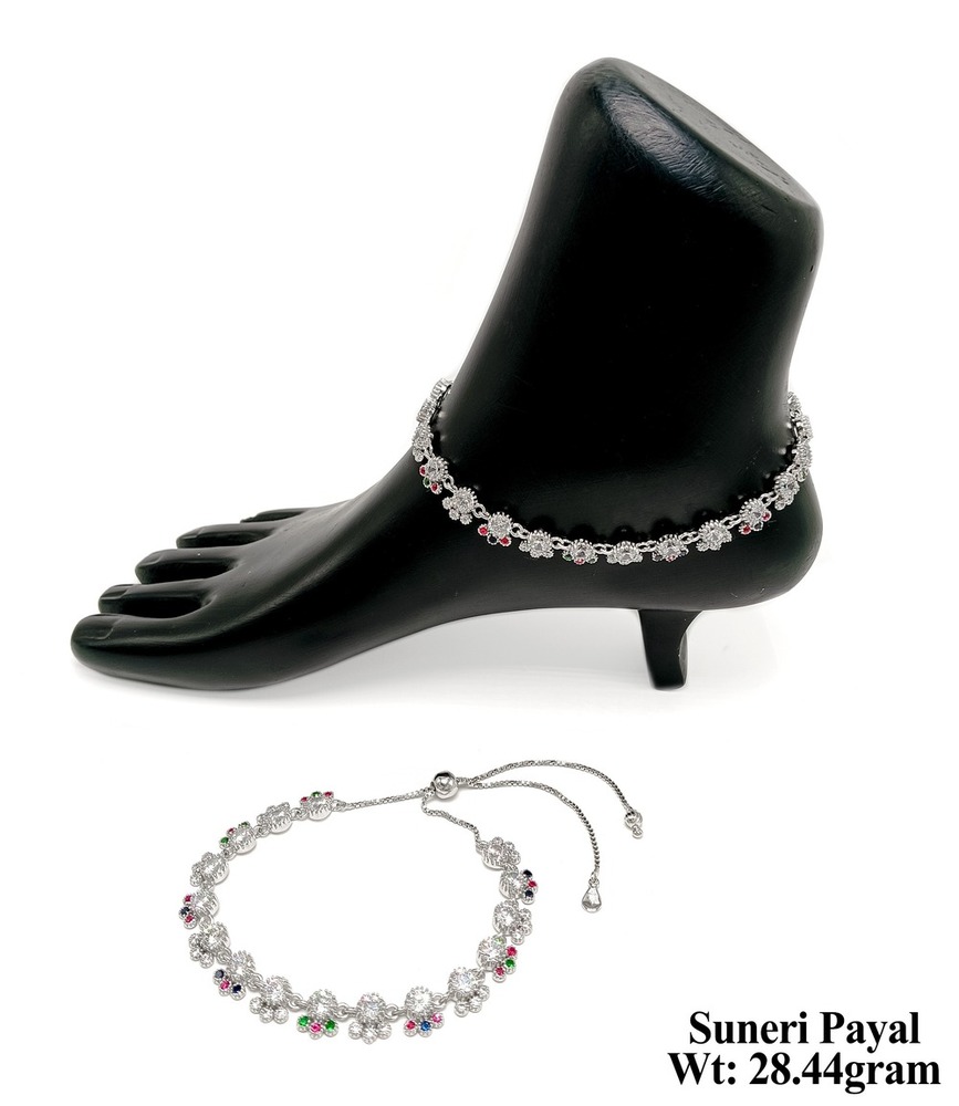 92.5 Silver Suneri Anklet - Exquisite Casting Design, Intricate Detailing | Elegant Accessory For Traditional And Contemporary Attire