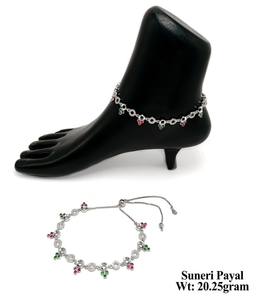 92.5 Silver Suneri Anklet - Exquisite Casting Design, Intricate Detailing | Elegant Accessory For Traditional And Contemporary Attire