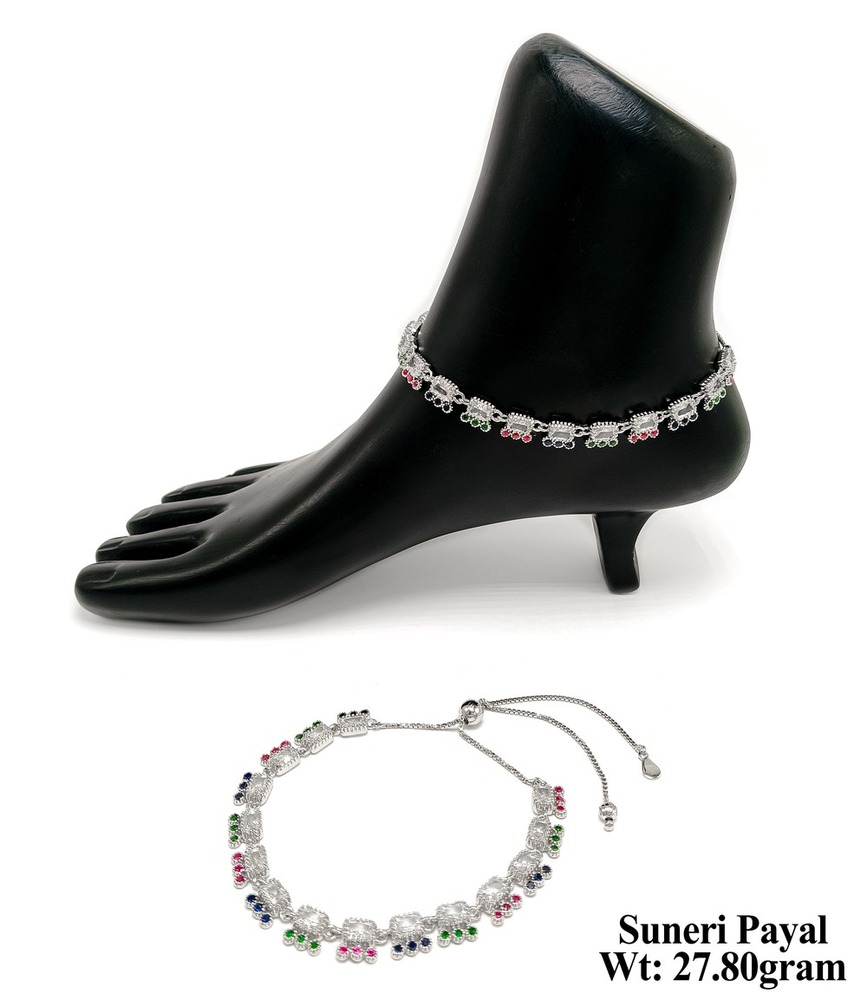 92.5 Silver Suneri Anklet - Exquisite Casting Design, Intricate Detailing | Elegant Accessory For Traditional And Contemporary Attire