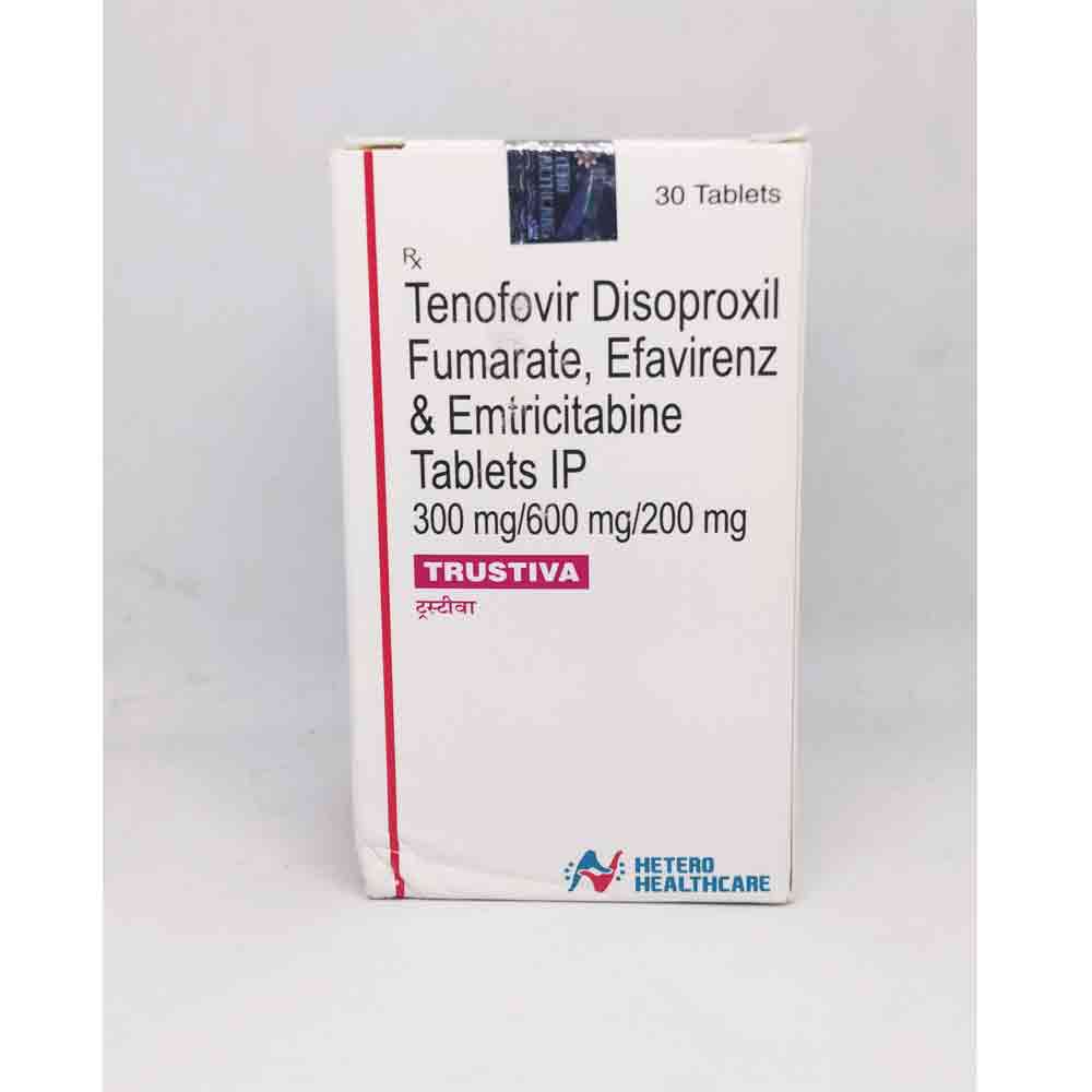 Trustiva Emtricitabine (200mg) + Tenofovir Disoproxil Fumarate (300mg) + Efavirenz (600mg) Tablet - Origin: India