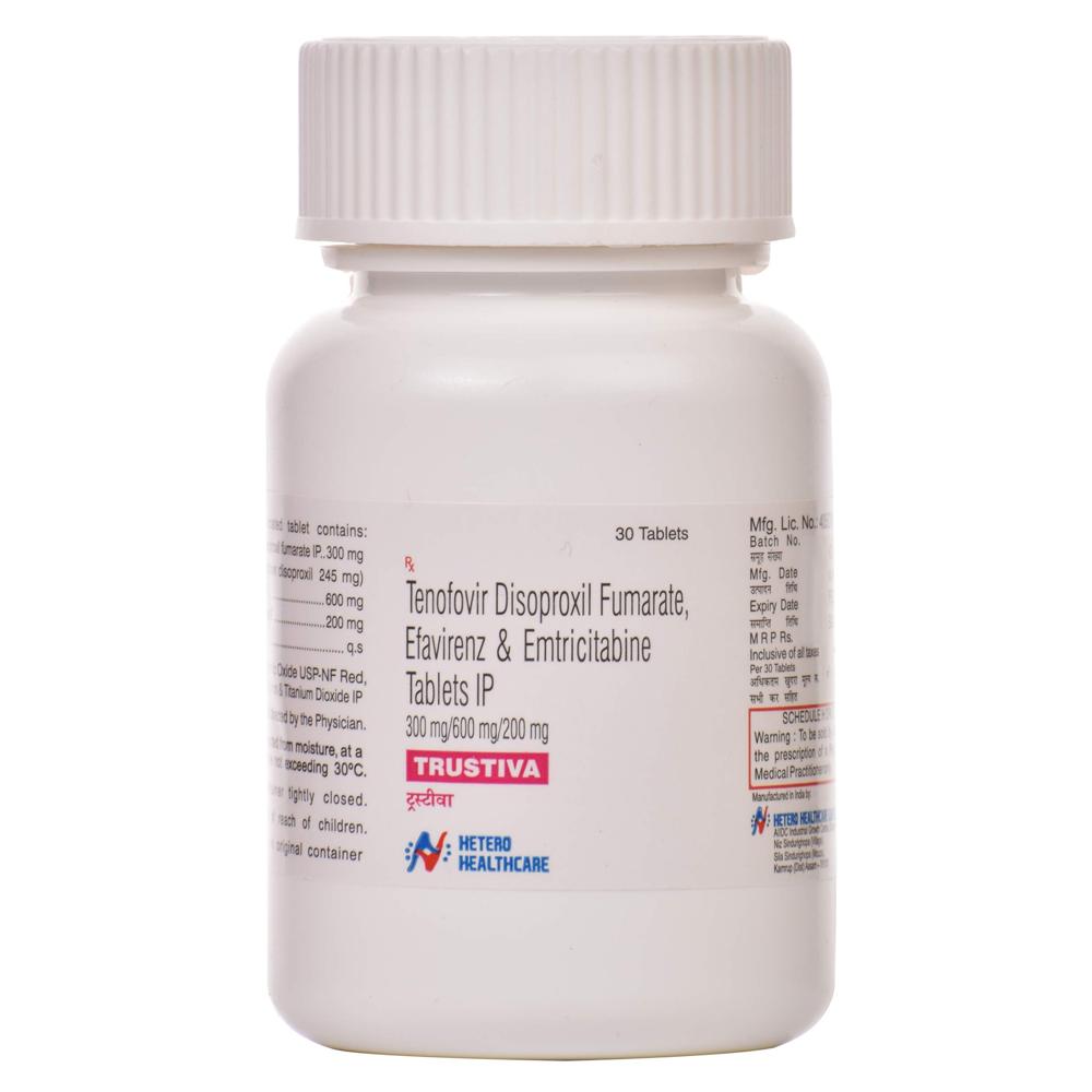 Trustiva Emtricitabine (200mg) + Tenofovir disoproxil fumarate (300mg) + Efavirenz (600mg) Tablet