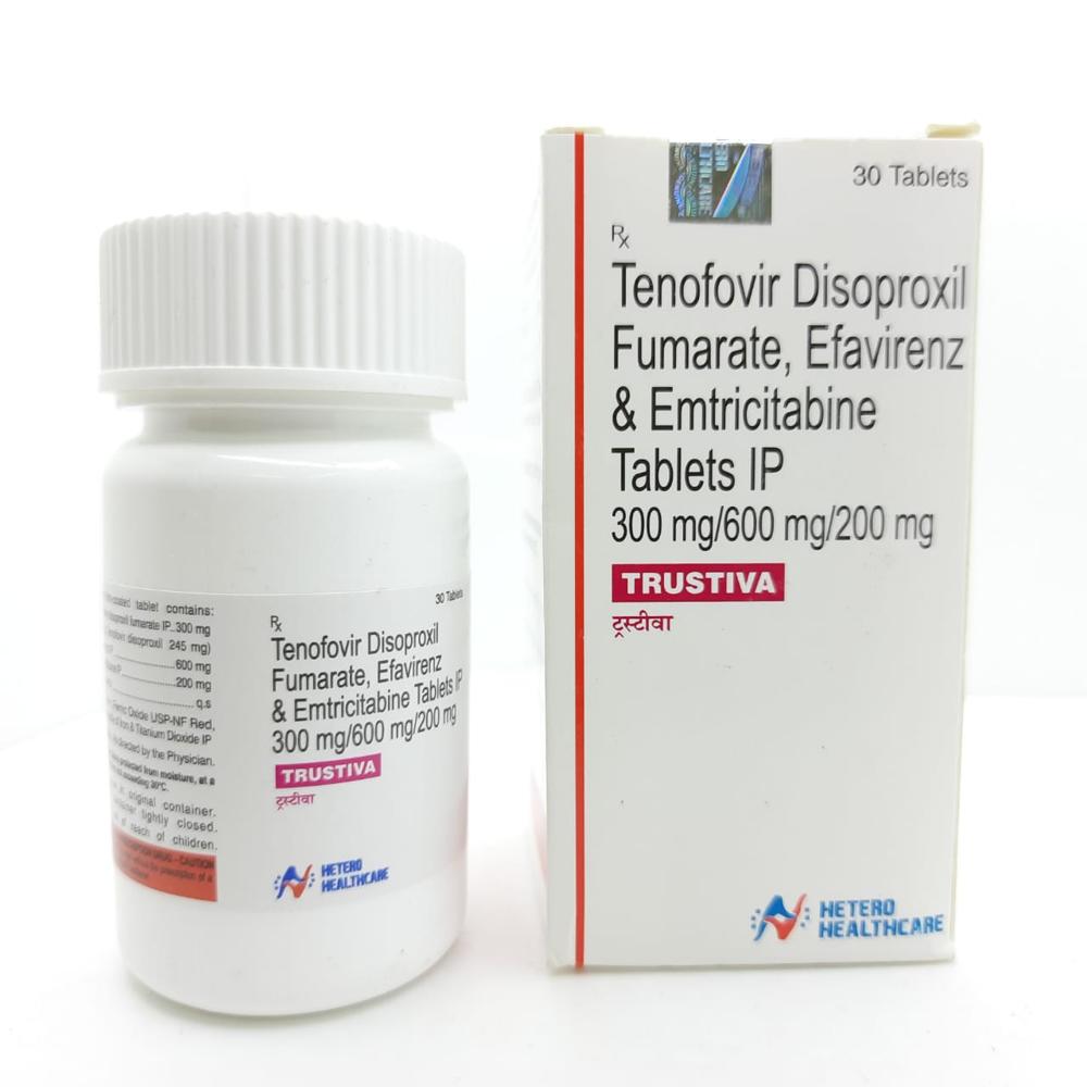 Trustiva Emtricitabine (200mg) + Tenofovir disoproxil fumarate (300mg) + Efavirenz (600mg) Tablet