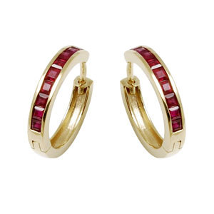 Princess Ruby Yellow Gold Earrings Hoops - 18K/14K Gold, 4.49 gms | Customizable Design, Hallmarked, Genuine Ruby 1.32 cts, Ideal for Gifts and Weddings