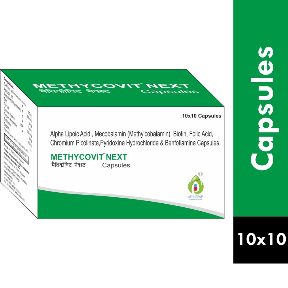 METHYCOVIT NEXT CAPSULE - Alpha Lipoic Acid 100 Mg , Cyanocobalamin 2.2 Mcg , Biotin 5 Mg , Folic Acid 1.5 Mg , Chromium Picolinate 200 Mcg , Pyridoxine Hydrochloride 3 Mg , Benfotiamine 50 Mg , Excipients Q.s.