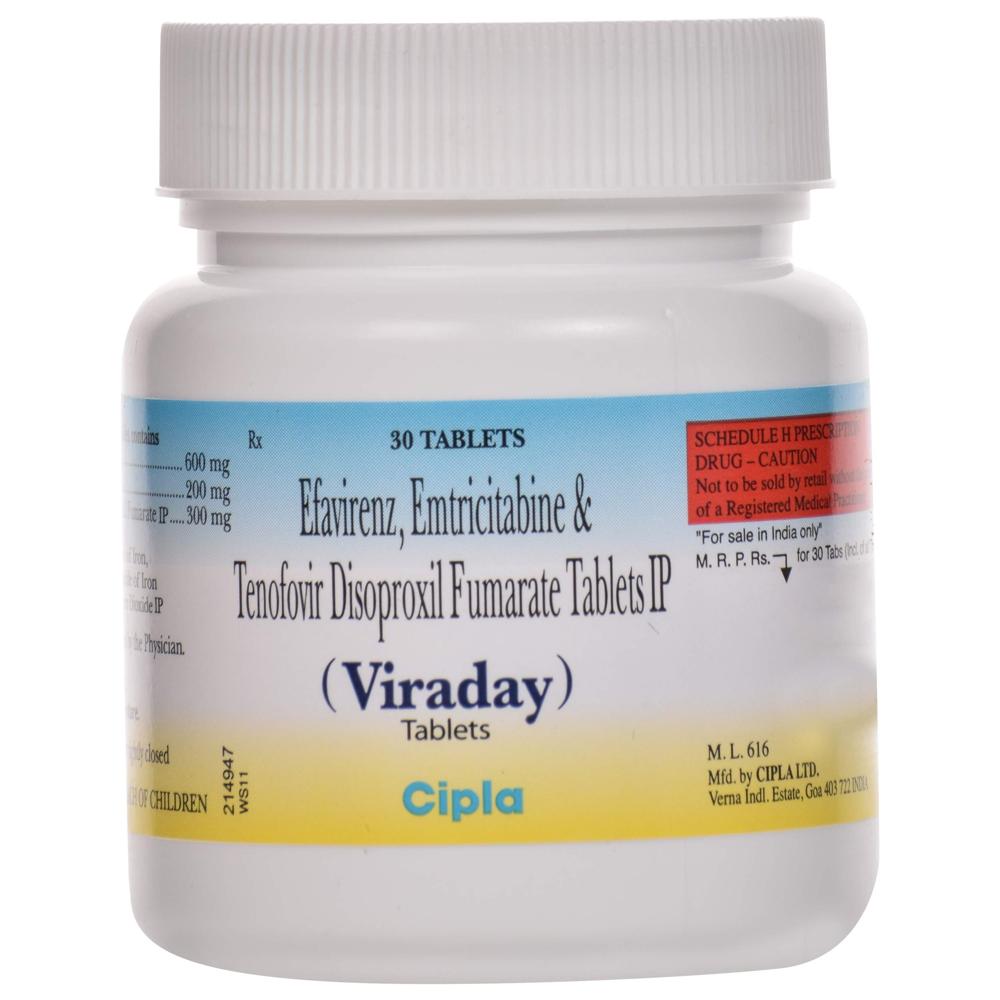 Viraday Emtricitabine (200mg) + Tenofovir disoproxil fumarate (300mg) + Efavirenz (600mg) Tablet 