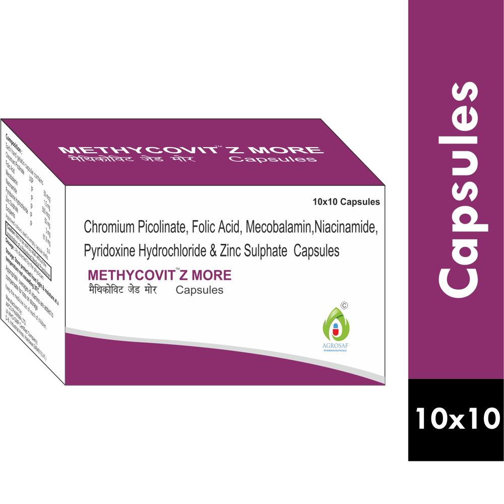 METHYCOVIT Z MORE CAPSULE - Each Hard Gelatin Capsule Contains : Chromium Picolinate 50 Mcg , Folic Acid 1.5 Mg , Cyanocobalamin 2.2 Mcg , Niacinamide 50 Mg , Pyridoxine Hydrochloride 3 Mg , Zinc Sulphate 61.8 Mg , Excipients Q.s.