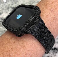 Luxury Custom Black Round-Cut Moissanite Apple Watch