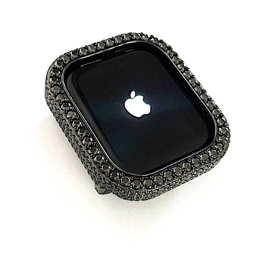 Luxury Custom Black Round-Cut Moissanite Apple Watch