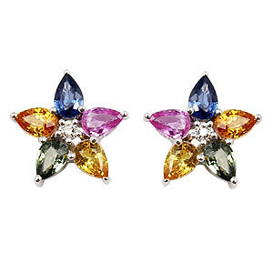 Multi Sapphire Flower Earrings In 18K Gold For Women Gender: Women'S