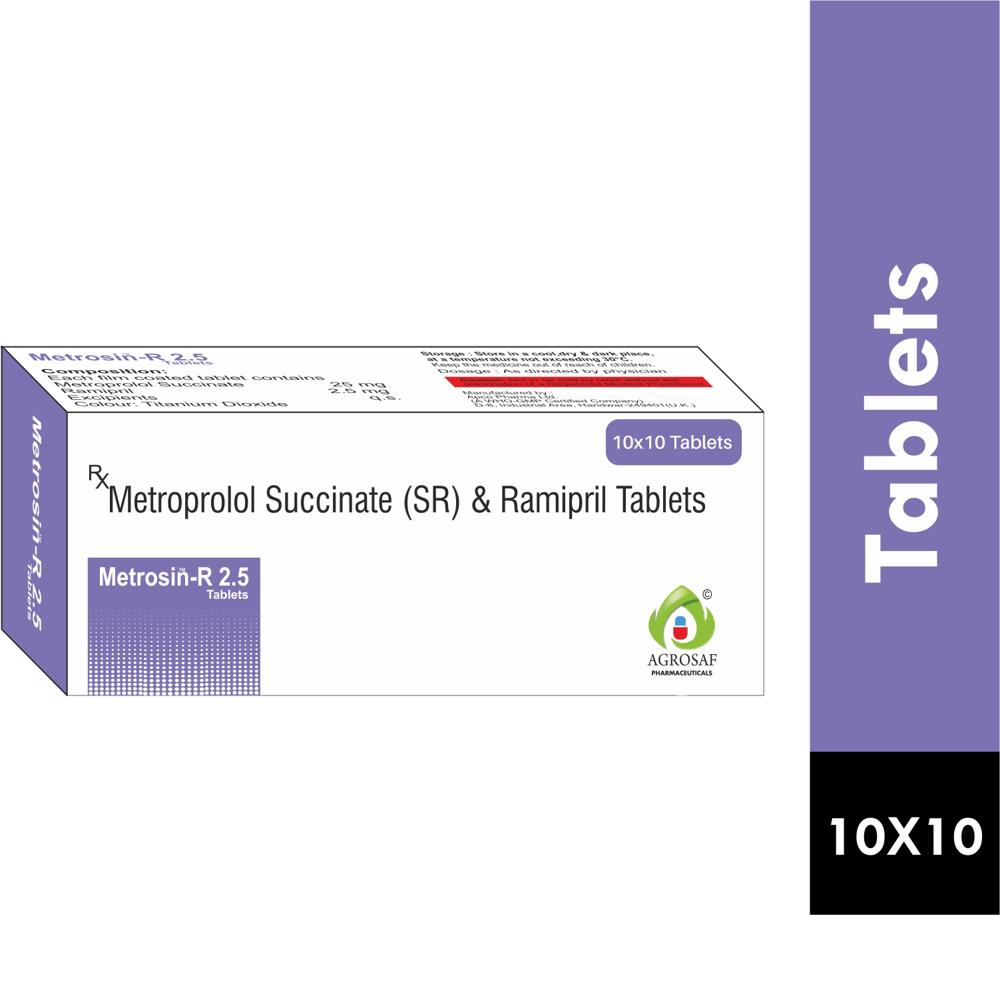 METROSIN R 2.5 TABLET - METOPROLOL SUCCONATE (SR) 25MG & RAMIPRIL 2.5MG TABLET