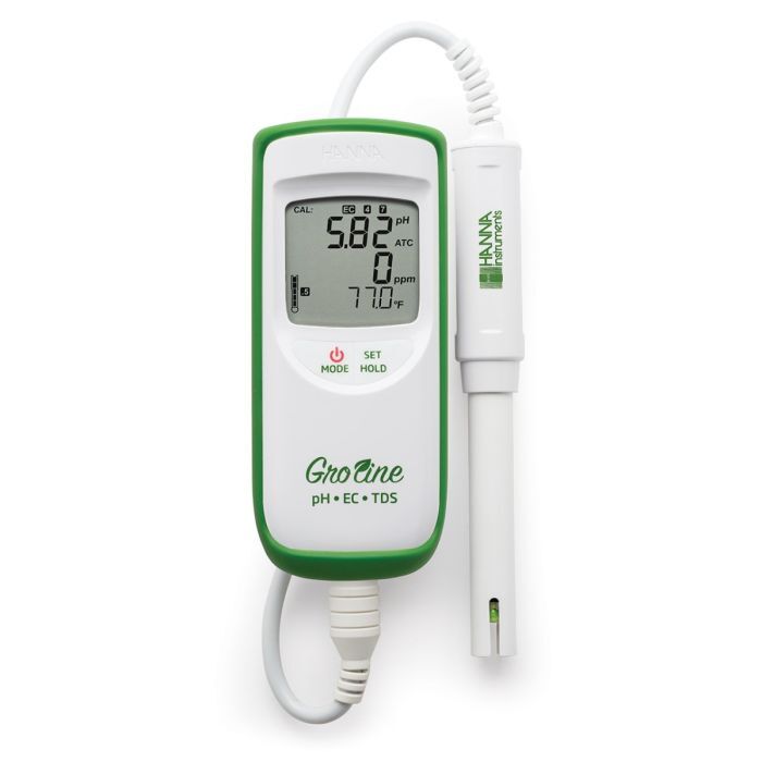 GroLine Hydroponics Waterproof pH/EC/TDS/Temperature Portable Meter - HI9814
