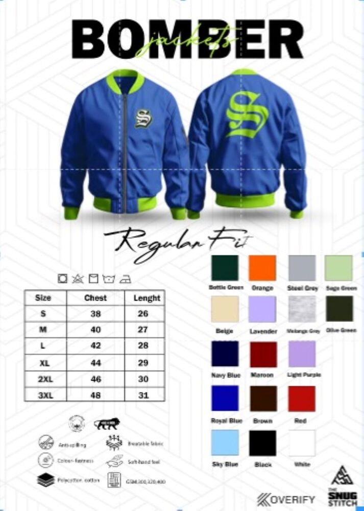 Unisex Plain Bomber Jacket - Color: All Colors