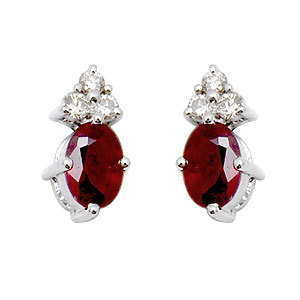 Cute Earrings In Ruby And Diamonds In White Gold From India Gender: Women'S