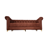 3-Seater Tufted Velvet Sofa with Rolled Arms & Gold Legs  Modern Chesterfield Style