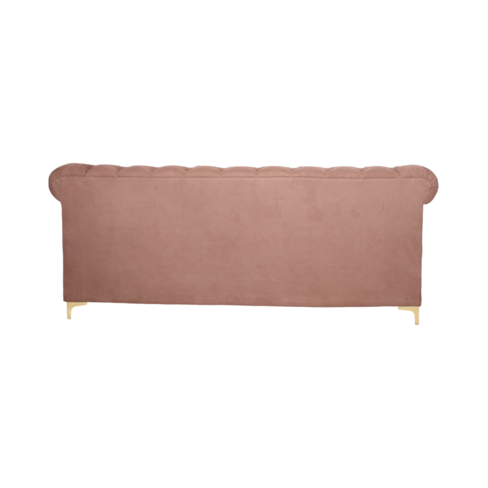 3-Seater Tufted Velvet Sofa with Rolled Arms & Gold Legs  Modern Chesterfield Style