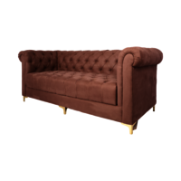 3-Seater Tufted Velvet Sofa with Rolled Arms & Gold Legs  Modern Chesterfield Style
