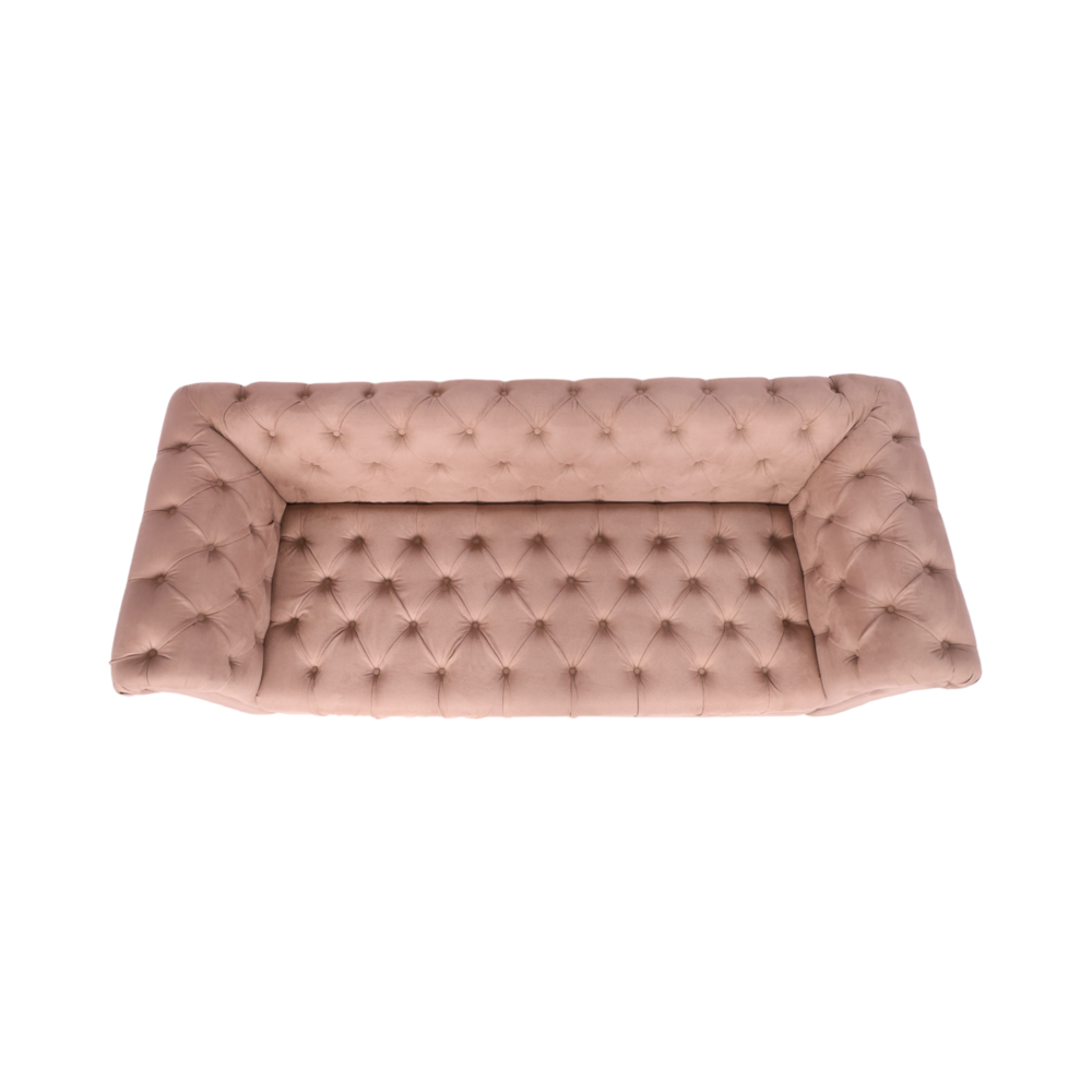 3-Seater Tufted Velvet Sofa with Rolled Arms & Gold Legs  Modern Chesterfield Style