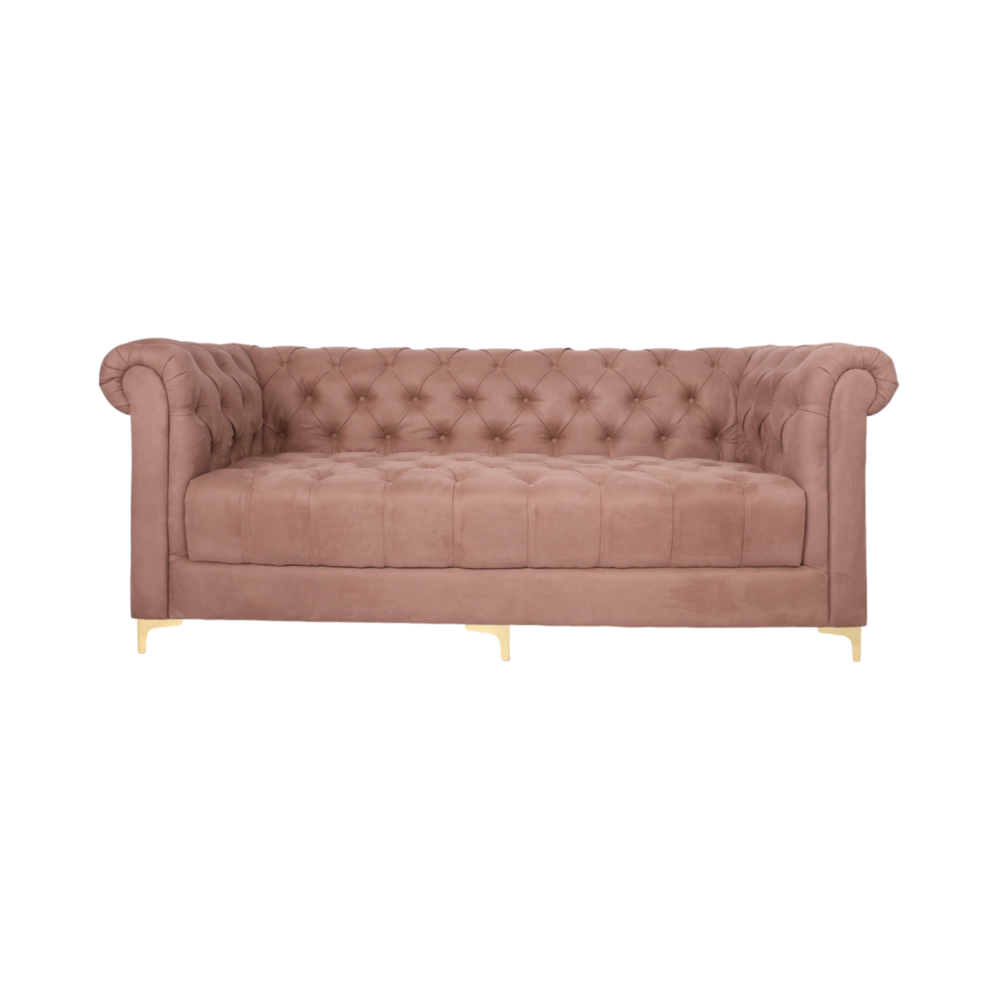 3-Seater Tufted Velvet Sofa with Rolled Arms & Gold Legs  Modern Chesterfield Style