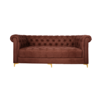 3-Seater Tufted Velvet Sofa with Rolled Arms & Gold Legs  Modern Chesterfield Style