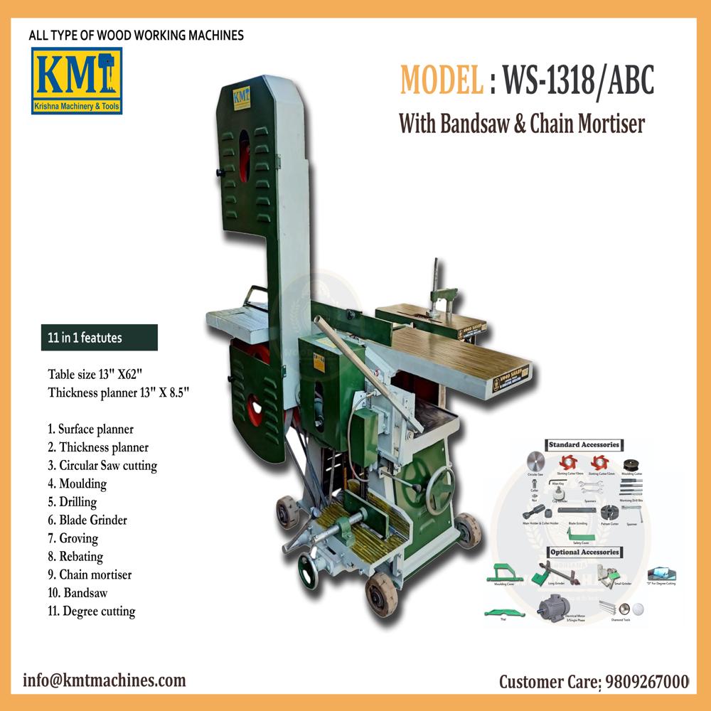 Wood Planer Machine With Attached Bandsaw And Chain - Color: Green