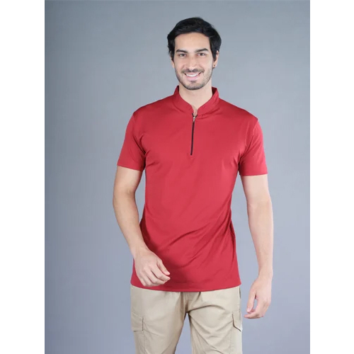 Dri Fit Band Collar T Shirt With Zip
