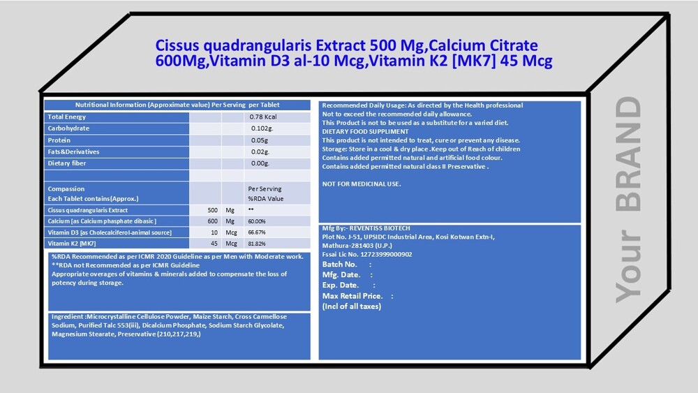 Cissus quadrangularis Extract,Calcium Citrate,Vitamin D3,Vitamin K2 [MK7]