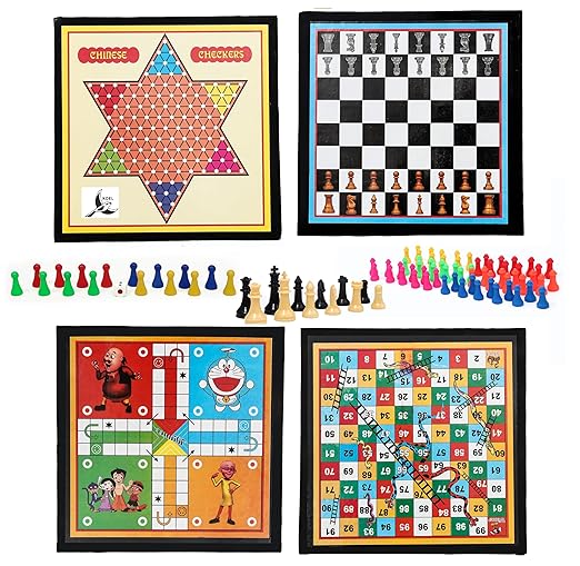 4 In 1 Wooden 12 * 12" Ludo & Snake | Chess & Checker - Age Group: 8+