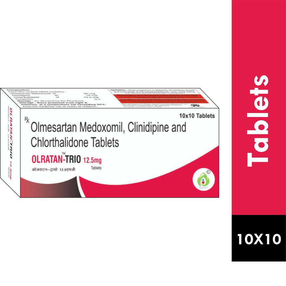 OLRATAN TRIO 12.5 TABLET - Olmesartan Medoxomil Ip 20 Mg, Cilnidipine Ip 20 Mg And Chlorthalidone Ip 12.5 Mg