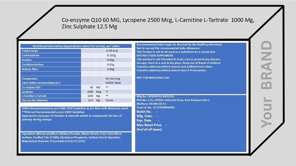 Co-enzyme Q10, Lycopene, L-Carnitine L-Tartrate, Zinc Sulphate