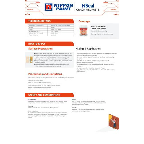 1 Kg Nippon Walltron N Seal Crack Fill Paste - Physical Form: Liquid