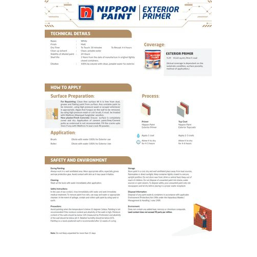 4 L Nippon Paint Exterior Wall Primer - Physical Form: Liquid