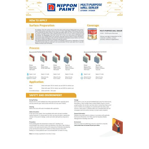 20 L Nippon Paint Multi Purpose Wall Sealer Paint - Physical Form: Liquid